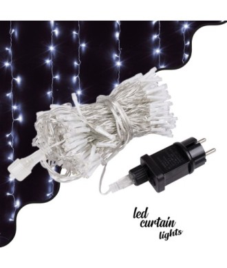 85828 Διακοσμητική Κουρτίνα 3 x 3 Μέτρα με Controller 8 Προγραμμάτων Εναλλαγών Φωτισμού - Επεκτεινόμενη 300 LED 3.6W AC 230V με Διάφανο Καλώδιο & Πρίζα Schuko Αδιάβροχη IP44 Ψυχρό Λευκό 6000K Μ3 x Υ3m